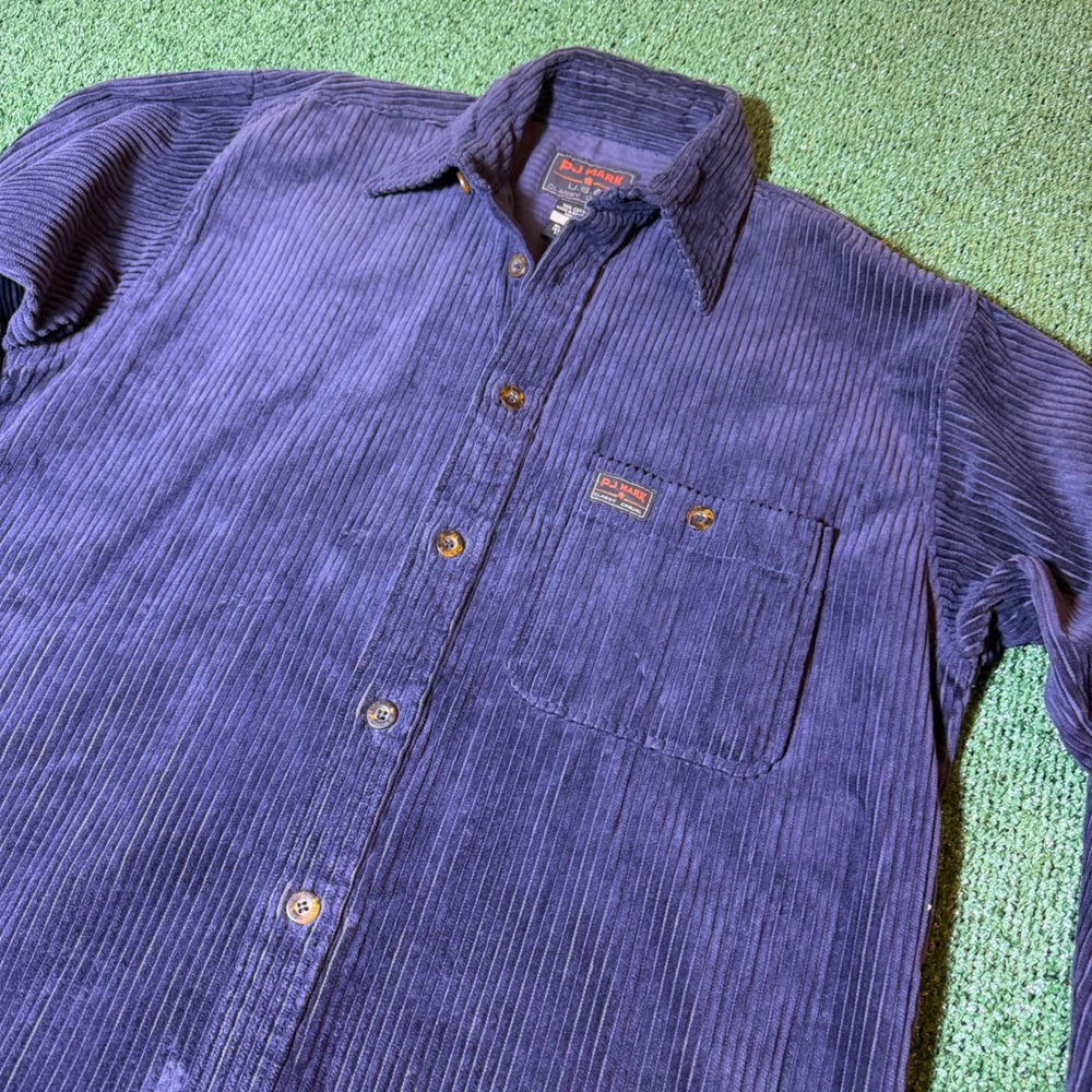Y2K PJ Mark USA Mens Purple Corduroy Button Down Shirt Long Sleeve Medium 0384